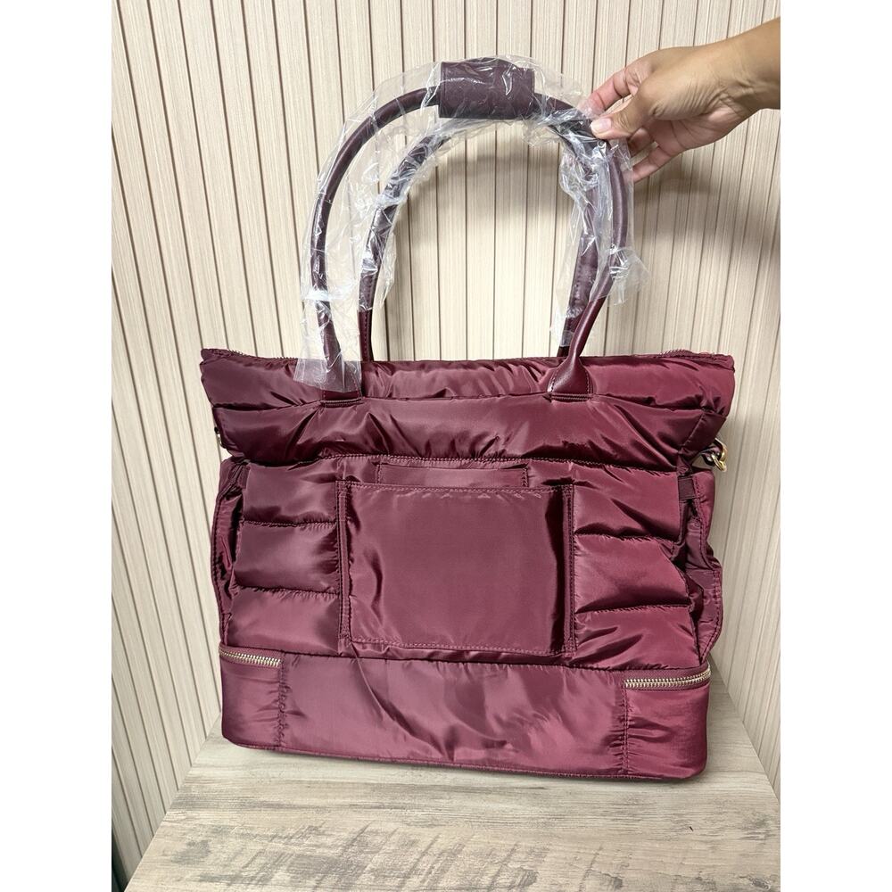 New! iPack Puffy Tote Bag With Shoe Compartment, Padded Laptop Pocket In Wine - Picture 5 of 13